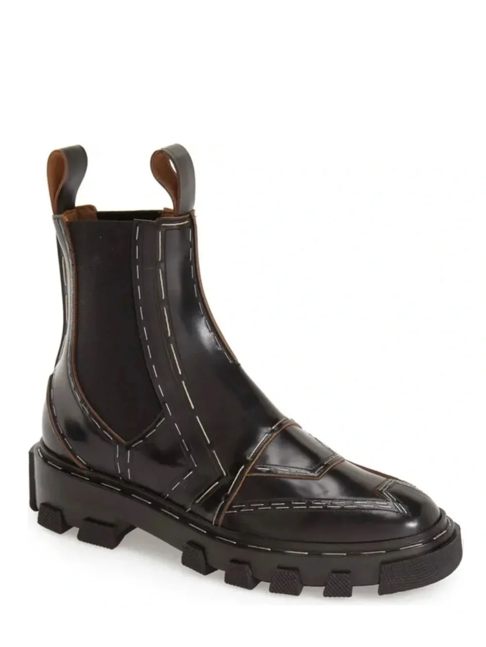 Balenciaga Stapled Leather Black Chelsea Lug Boots Exposed Stitching, 7